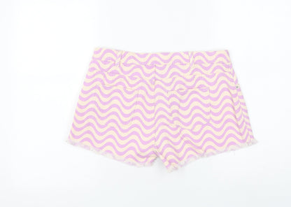 Marks and Spencer Girls Purple Geometric Cotton Mom Shorts Size 14-15 Years Regular Zip