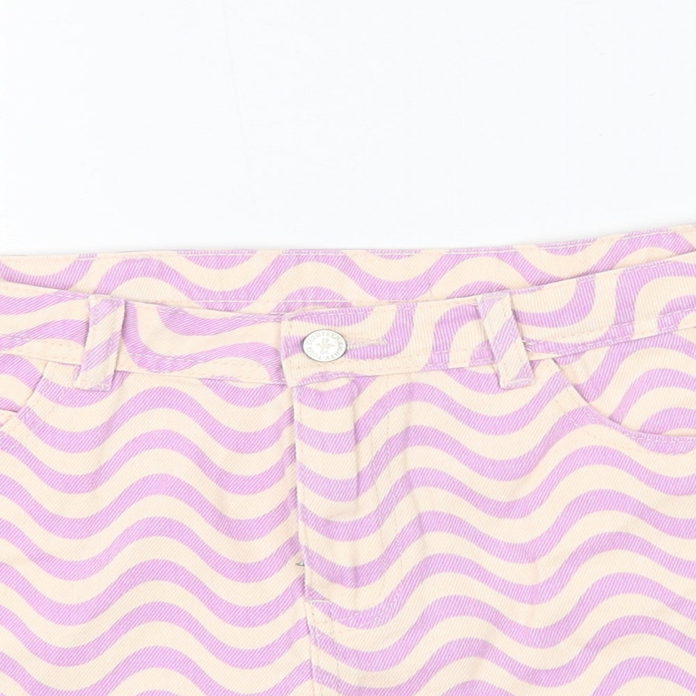 Marks and Spencer Girls Purple Geometric Cotton Mom Shorts Size 14-15 Years Regular Zip
