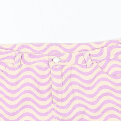 Marks and Spencer Girls Purple Geometric Cotton Mom Shorts Size 14-15 Years Regular Zip