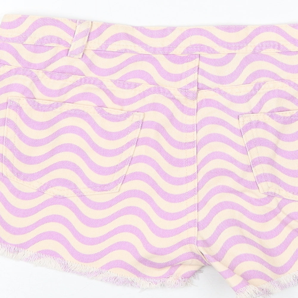 Marks and Spencer Girls Purple Geometric Cotton Mom Shorts Size 14-15 Years Regular Zip