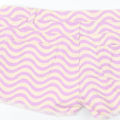 Marks and Spencer Girls Purple Geometric Cotton Mom Shorts Size 14-15 Years Regular Zip
