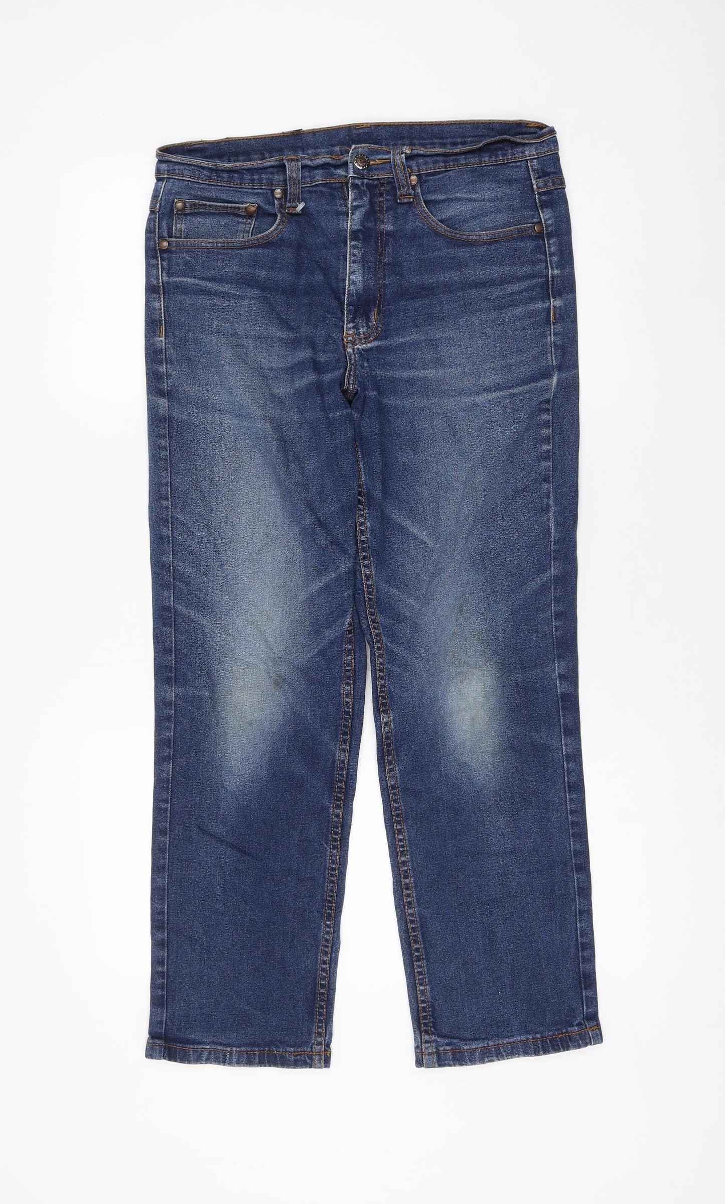 Cotton Traders Womens Blue Cotton Straight Jeans Size 32 in L27 in Regular Zip