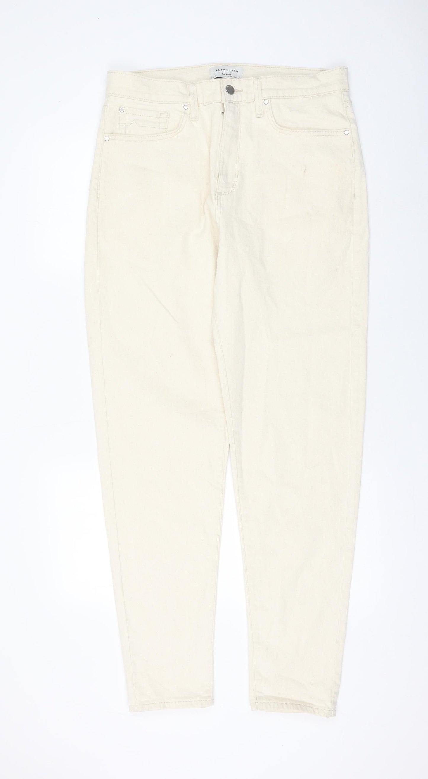 Autograph Womens Ivory Cotton Tapered Jeans Size 32 in L33 in Regular Zip