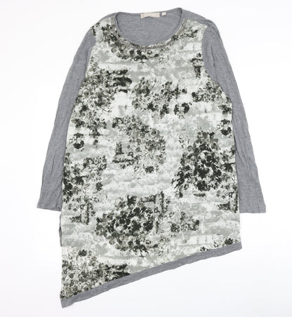 Anthology Womens Grey Geometric Polyester Tunic Blouse Size 14 Round Neck - Asymmetric