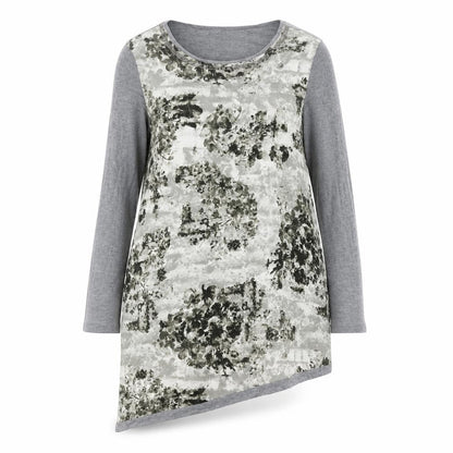 Anthology Womens Grey Geometric Polyester Tunic Blouse Size 14 Round Neck - Asymmetric