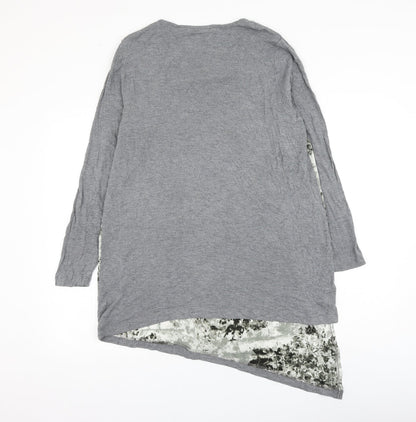 Anthology Womens Grey Geometric Polyester Tunic Blouse Size 14 Round Neck - Asymmetric
