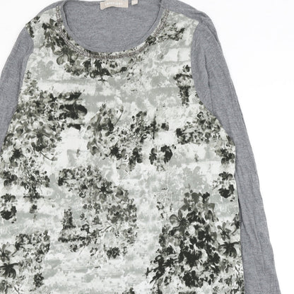 Anthology Womens Grey Geometric Polyester Tunic Blouse Size 14 Round Neck - Asymmetric