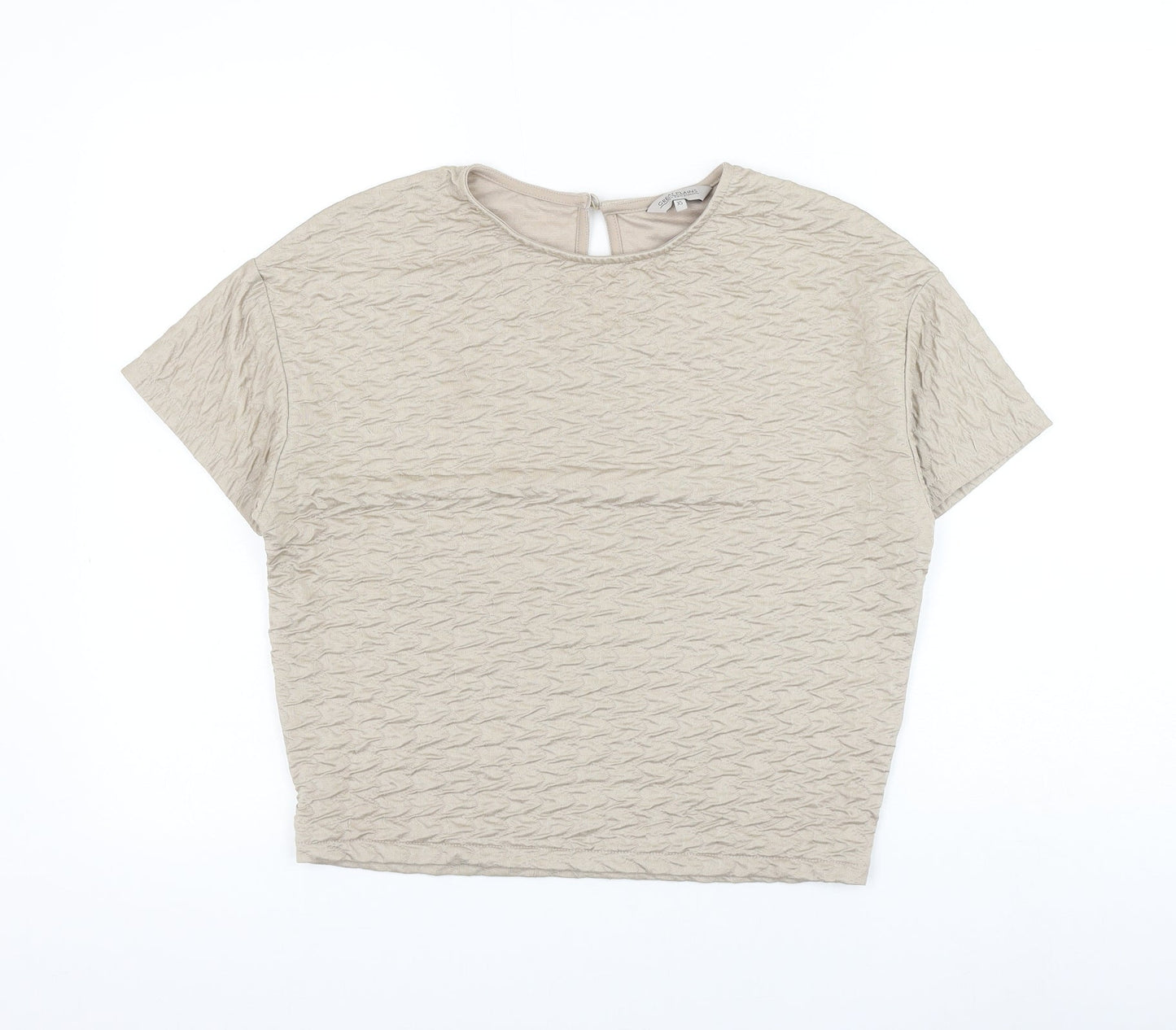 Great Plains Womens Beige Polyester Basic T-Shirt Size XS Round Neck - Textured