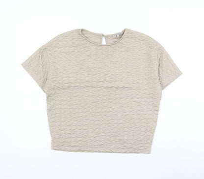 Great Plains Womens Beige Polyester Basic T-Shirt Size XS Round Neck - Textured