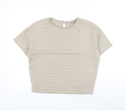 Great Plains Womens Beige Polyester Basic T-Shirt Size XS Round Neck - Textured