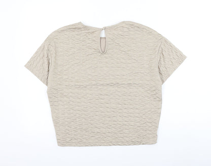 Great Plains Womens Beige Polyester Basic T-Shirt Size XS Round Neck - Textured