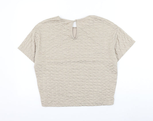 Great Plains Womens Beige Polyester Basic T-Shirt Size XS Round Neck - Textured