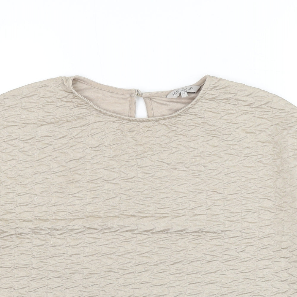 Great Plains Womens Beige Polyester Basic T-Shirt Size XS Round Neck - Textured