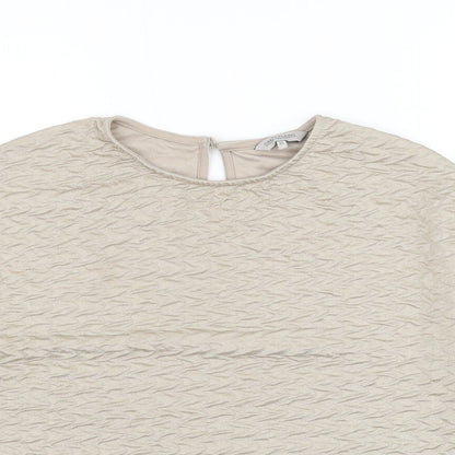 Great Plains Womens Beige Polyester Basic T-Shirt Size XS Round Neck - Textured