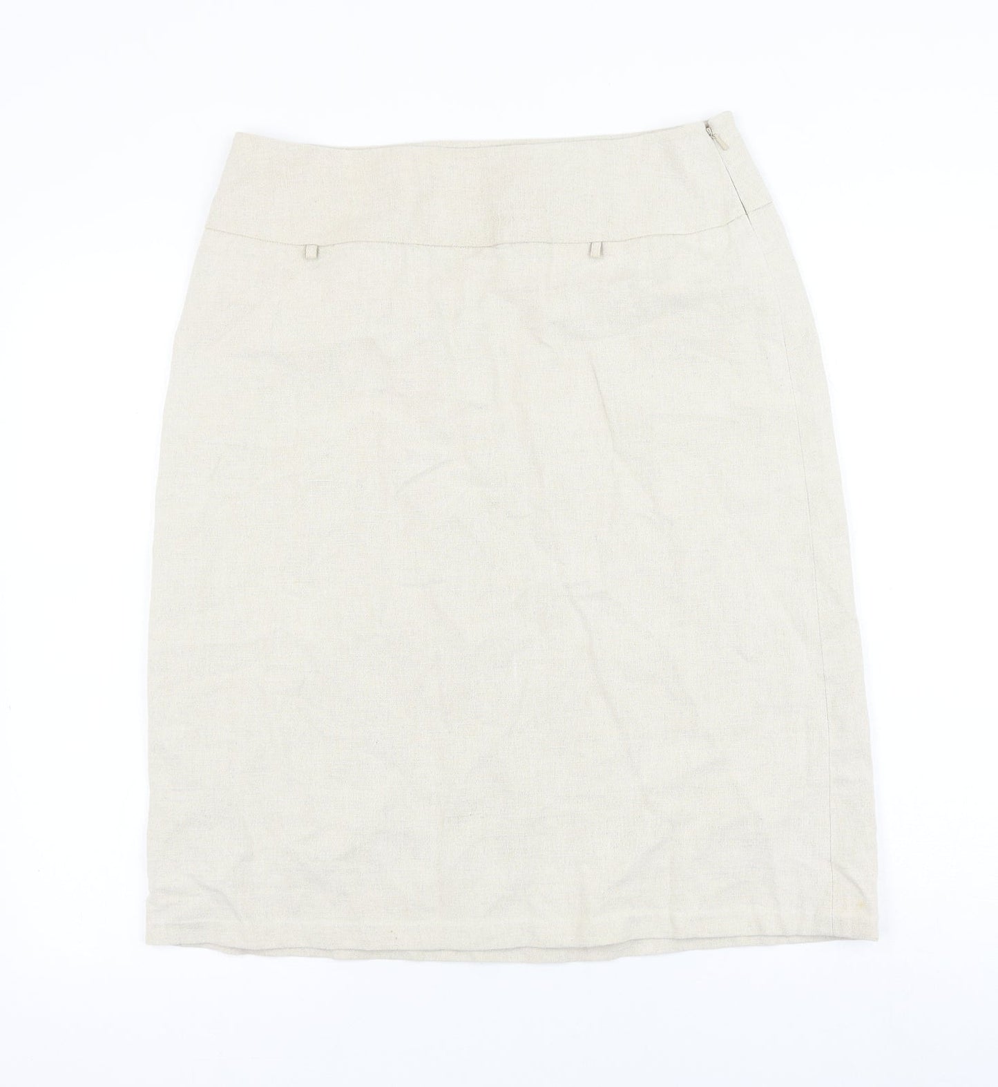 Fake London Womens Beige Linen A-Line Skirt Size L Zip