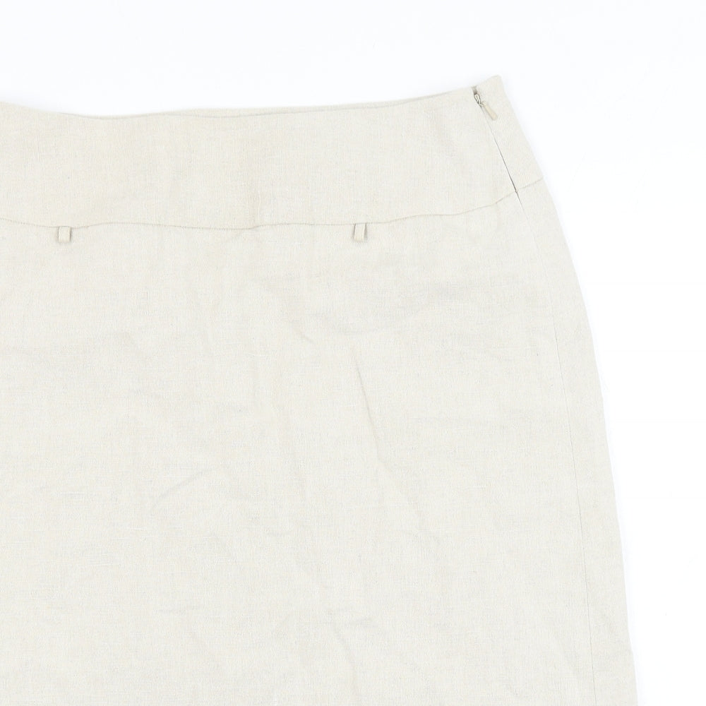 Fake London Womens Beige Linen A-Line Skirt Size L Zip