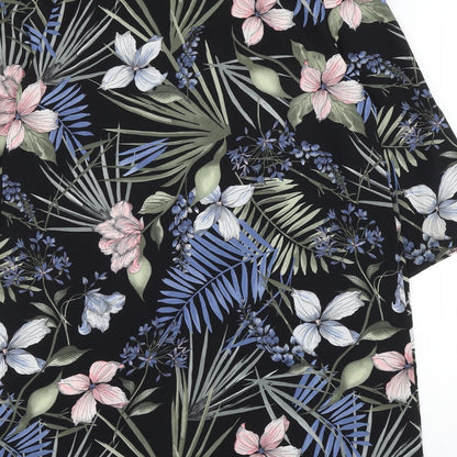 F&F Womens Black Floral Polyester Tunic Button-Up Size 14 V-Neck