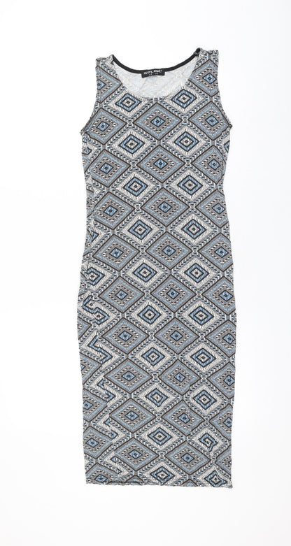 Select Womens Multicoloured Geometric Viscose Tank Dress Size 8 Scoop Neck Pullover