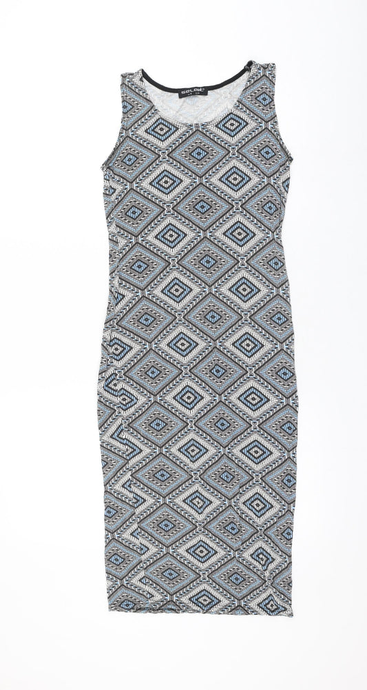 Select Womens Multicoloured Geometric Viscose Tank Dress Size 8 Scoop Neck Pullover