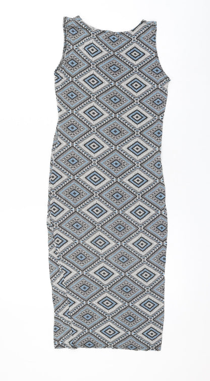 Select Womens Multicoloured Geometric Viscose Tank Dress Size 8 Scoop Neck Pullover