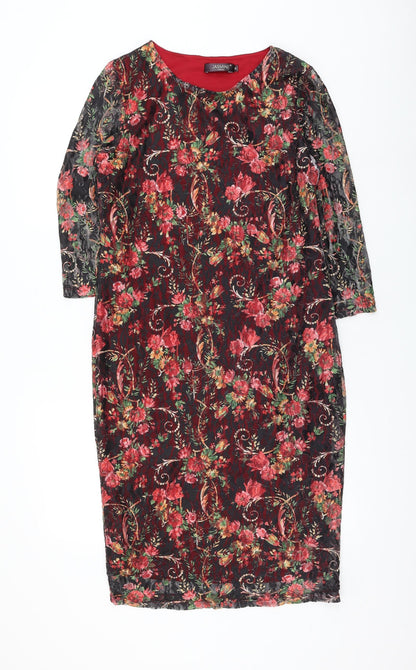 Jasmine Womens Multicoloured Floral Polyamide Shift Size 14 Round Neck Pullover