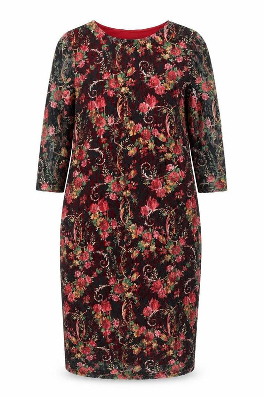 Jasmine Womens Multicoloured Floral Polyamide Shift Size 14 Round Neck Pullover