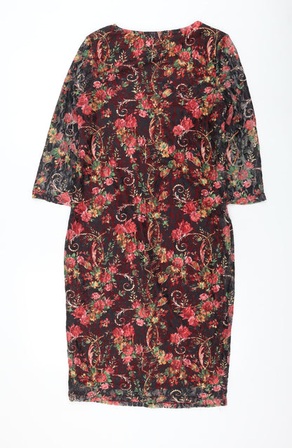Jasmine Womens Multicoloured Floral Polyamide Shift Size 14 Round Neck Pullover