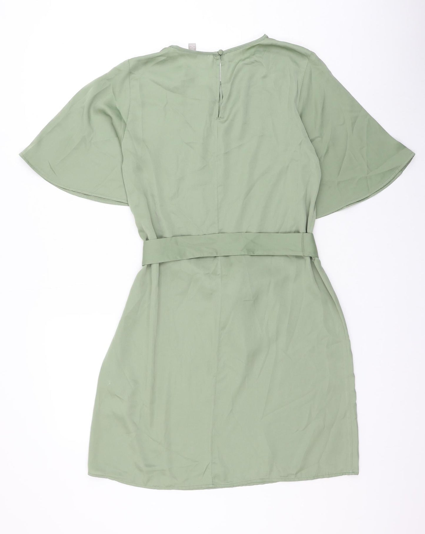 H&M Womens Green Polyester Shift Size S Round Neck Button