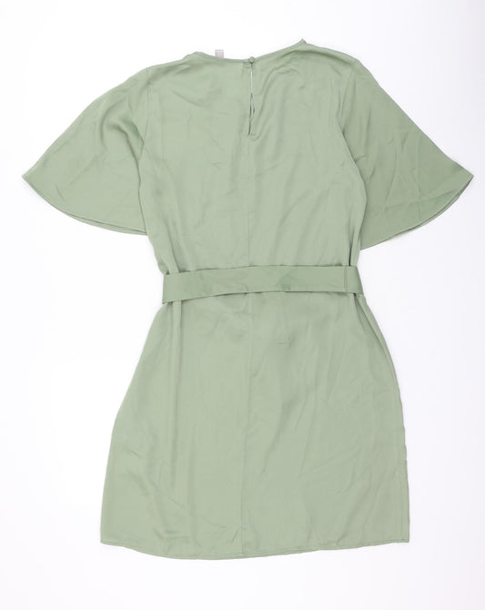H&M Womens Green Polyester Shift Size S Round Neck Button