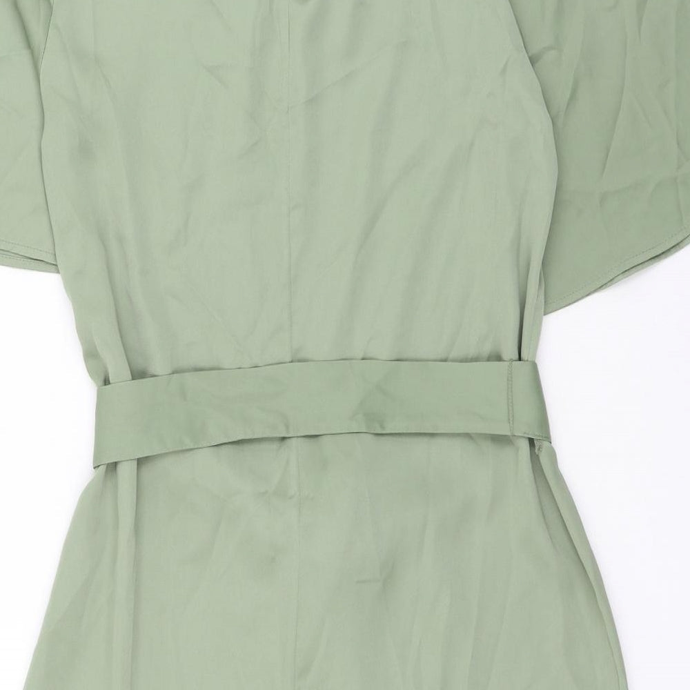 H&M Womens Green Polyester Shift Size S Round Neck Button