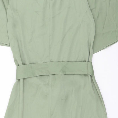 H&M Womens Green Polyester Shift Size S Round Neck Button
