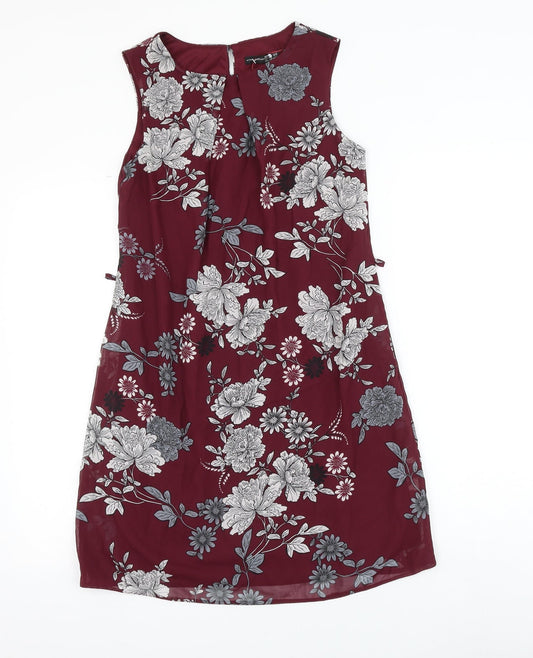 Atmosphere Womens Purple Floral Polyester Shift Size 8 Round Neck Button