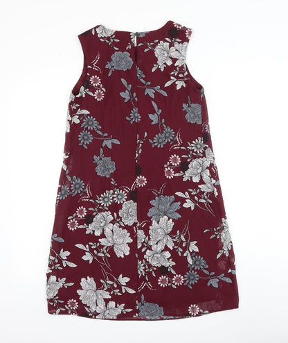 Atmosphere Womens Purple Floral Polyester Shift Size 8 Round Neck Button