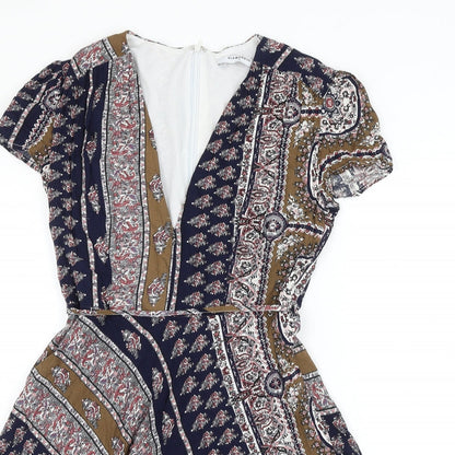 Glamorous Womens Multicoloured Geometric Viscose Skater Dress Size S V-Neck Zip