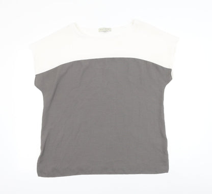 Nutmeg Womens White Colourblock Viscose Basic Blouse Size 10 Round Neck