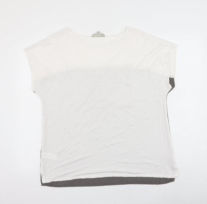 Nutmeg Womens White Colourblock Viscose Basic Blouse Size 10 Round Neck