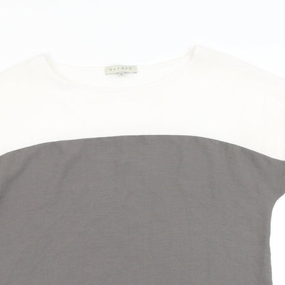 Nutmeg Womens White Colourblock Viscose Basic Blouse Size 10 Round Neck
