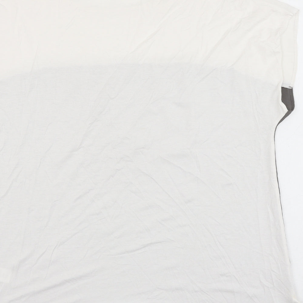 Nutmeg Womens White Colourblock Viscose Basic Blouse Size 10 Round Neck