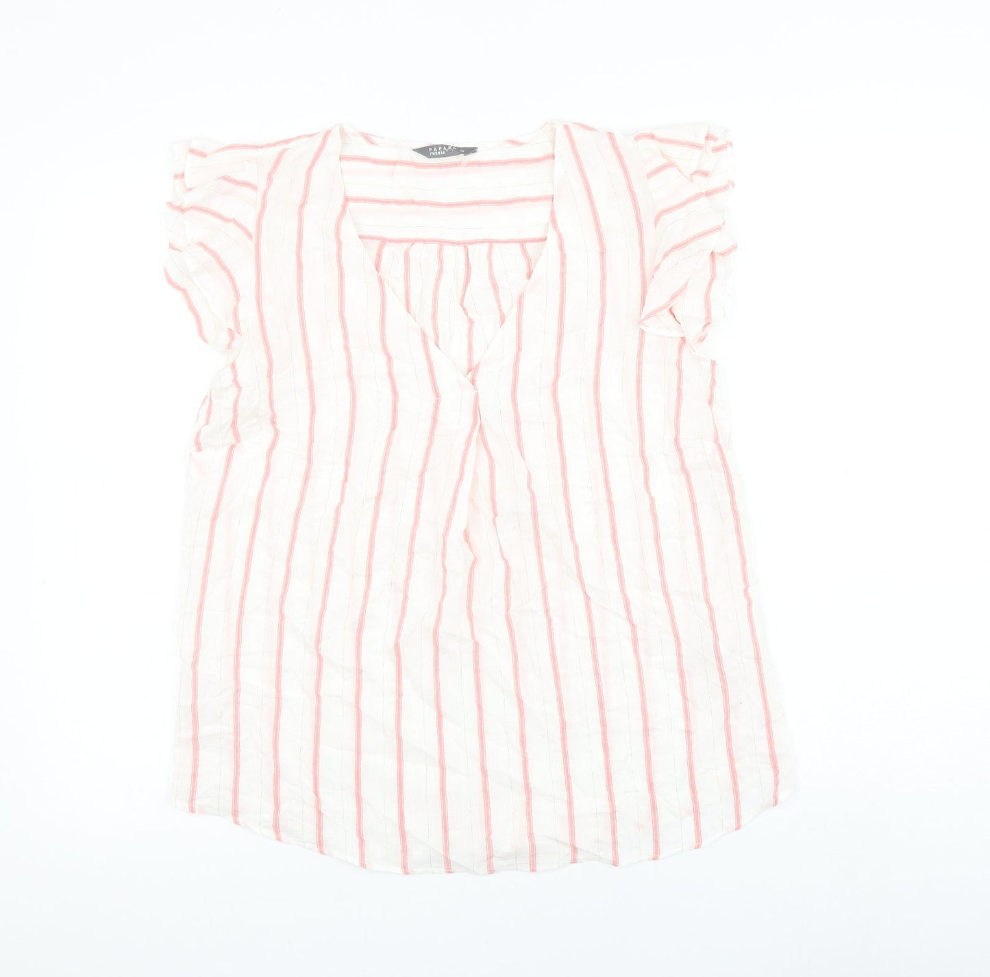 Papaya Womens White Striped Viscose Basic Blouse Size 10 V-Neck