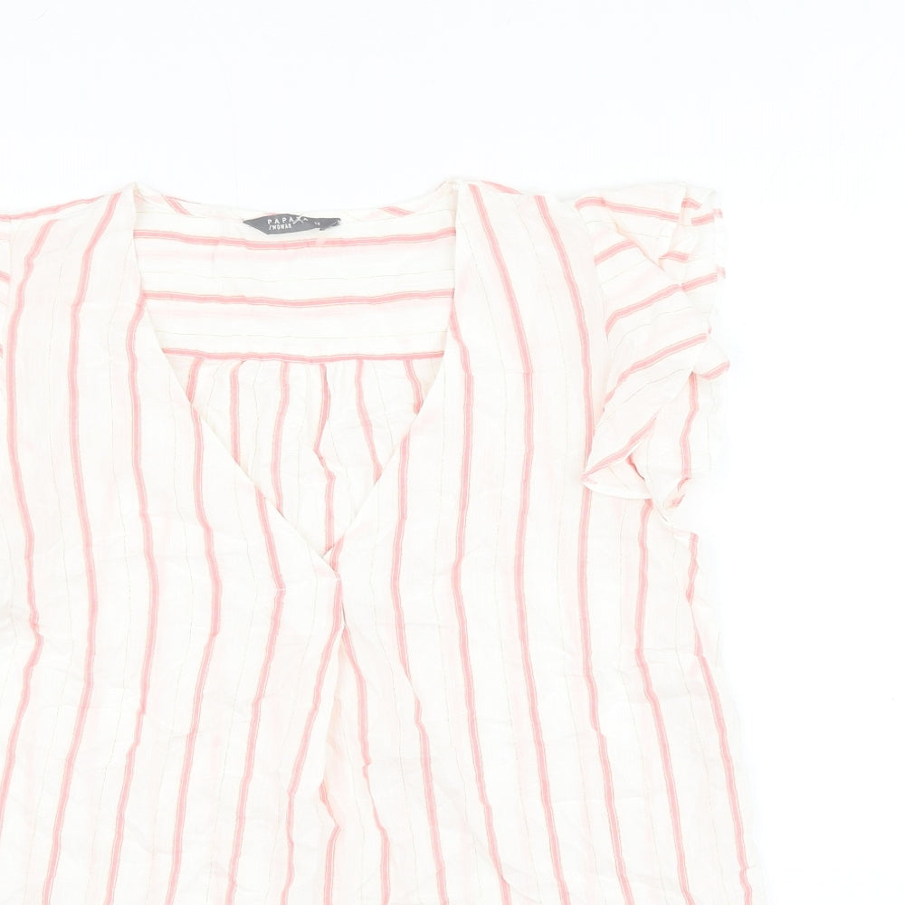 Papaya Womens White Striped Viscose Basic Blouse Size 10 V-Neck