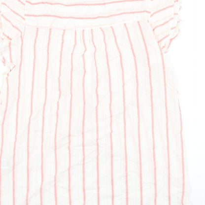 Papaya Womens White Striped Viscose Basic Blouse Size 10 V-Neck