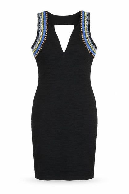 H&M Womens Black Polyester Pencil Dress Size S V-Neck Pullover
