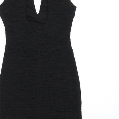 H&M Womens Black Polyester Pencil Dress Size S V-Neck Pullover