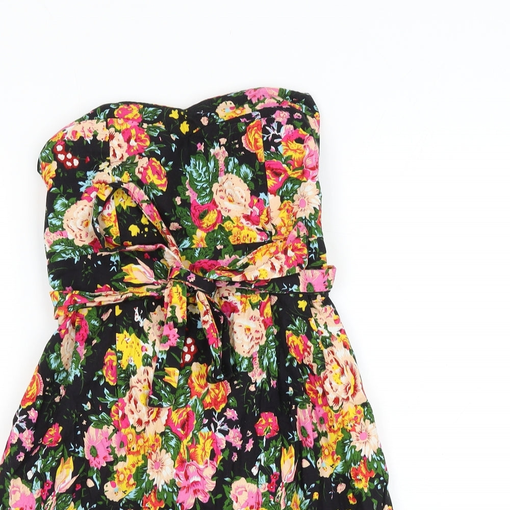 G-Heaven Womens Black Floral Cotton Mini Size S Off the Shoulder Pullover