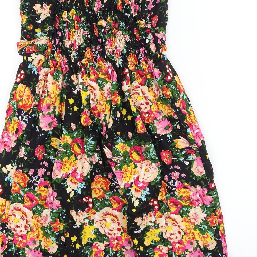 G-Heaven Womens Black Floral Cotton Mini Size S Off the Shoulder Pullover