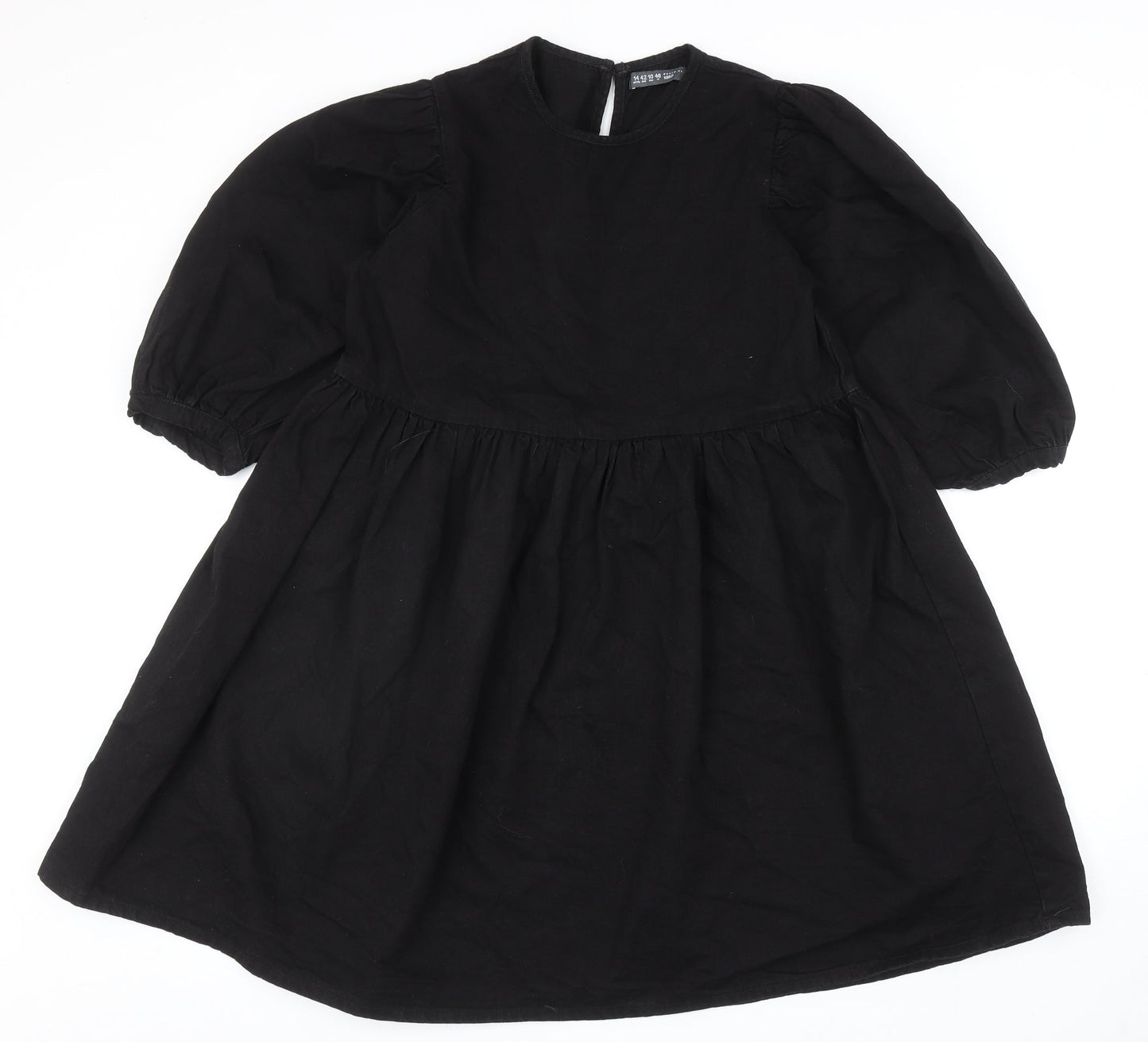 Denim & Co. Womens Black Cotton Fit & Flare Size 14 Round Neck Button