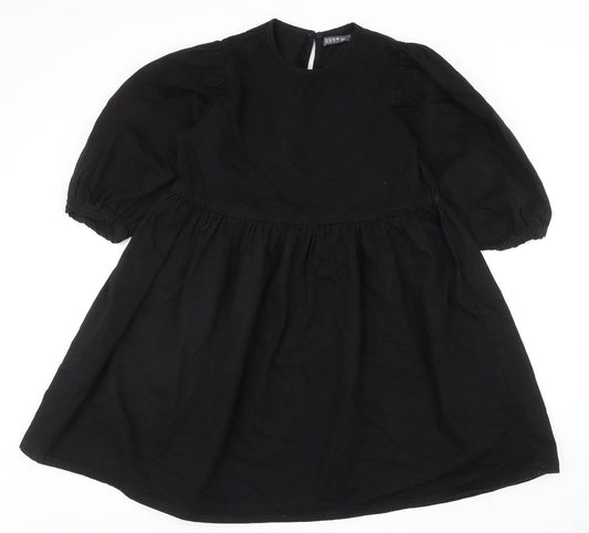 Denim & Co. Womens Black Cotton Fit & Flare Size 14 Round Neck Button