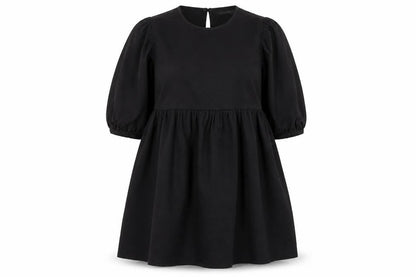 Denim & Co. Womens Black Cotton Fit & Flare Size 14 Round Neck Button
