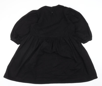 Denim & Co. Womens Black Cotton Fit & Flare Size 14 Round Neck Button