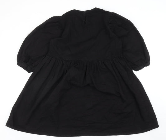 Denim & Co. Womens Black Cotton Fit & Flare Size 14 Round Neck Button
